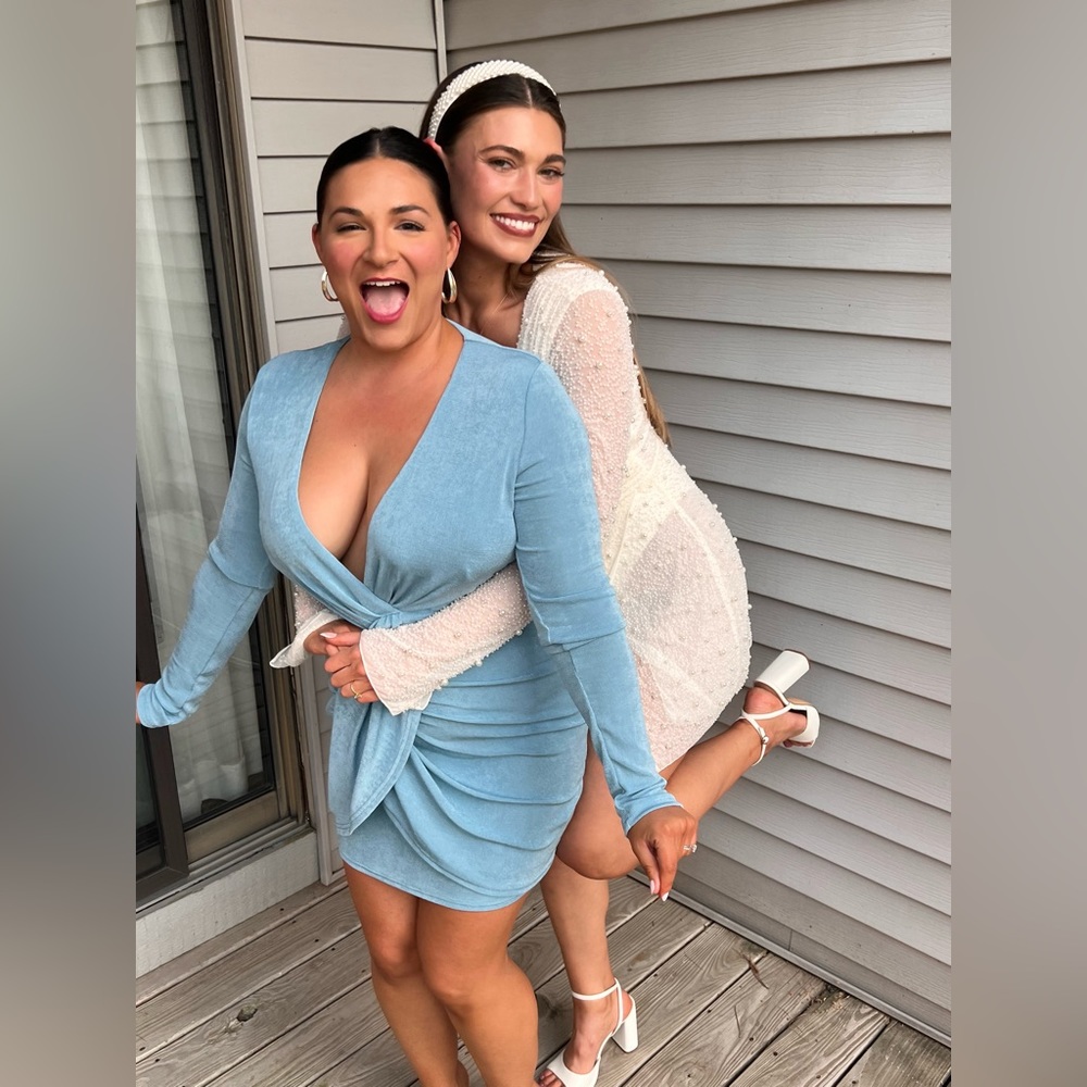 Lulus long sleeve twist front cutout blue mini dress
